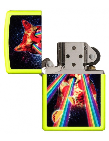 Bricheta Zippo 29614 Pizza Cat Rainbow Neon Yellow 