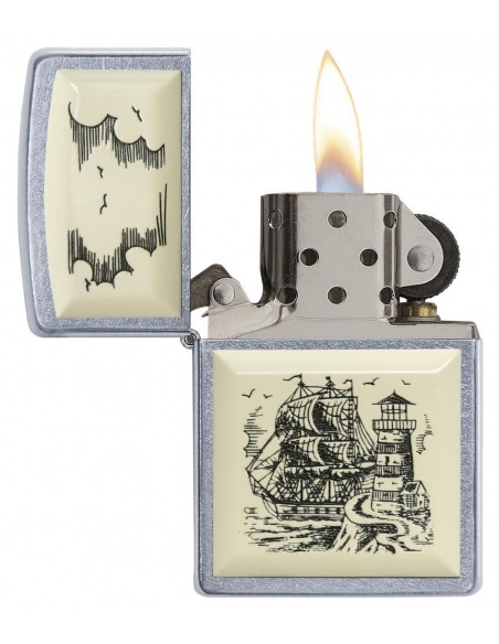 Bricheta Zippo 29397 Scrimshaw Ship Lighthouse