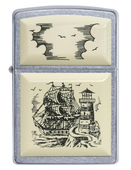 Bricheta Zippo 29397 Scrimshaw Ship Lighthouse