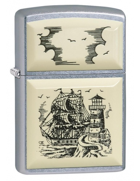 Bricheta Zippo 29397 Scrimshaw Ship Lighthouse