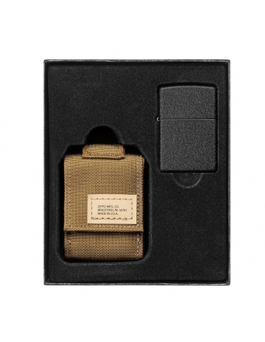 Set cadou brichetă Zippo Black Crackle 236 + husă nailon cu velcro maro 49401